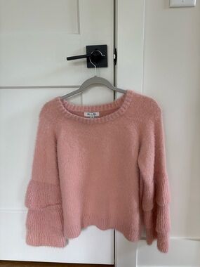 She + Sky Blush Pink Fuzzy Sweater with Layered Bell Sleeves